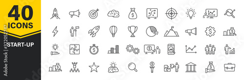 Set of 40 Start up web icons in line style. Creative, idea, target, innovation, business, marketing. Vector illustration.