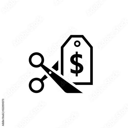 Cost cut black icon. Clipart image isolated on white background