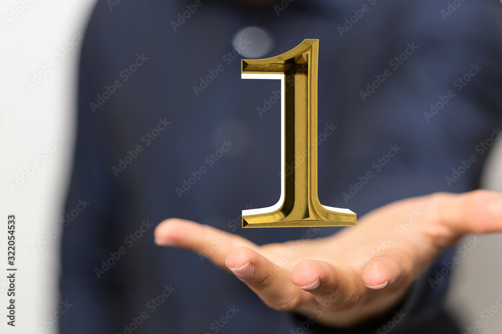 First or one  Years award Digital number award Anniversary 3d.