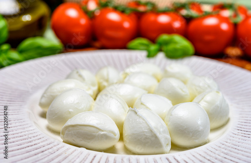 Cheese collection, white mini mozzarella cheese balls for salad or for appetizer snacks