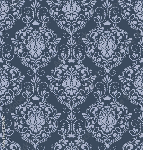 Damask seamless emboss pattern background. Vector classical luxury old damask ornament, royal victorian seamless texture for wallpapers, textile, wrapping. Vintage exquisite floral baroque template.