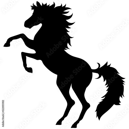 Fototapeta Naklejka Na Ścianę i Meble -  silhouette of a black horse standing and long hair with curls in a fluffy tail, valentines day