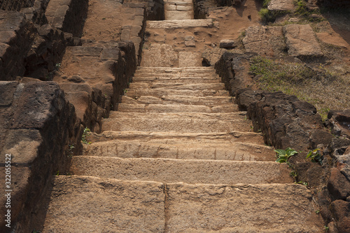  Sri Lanka. View of stone steps leading in a downward direction giving feeling of the unknown.