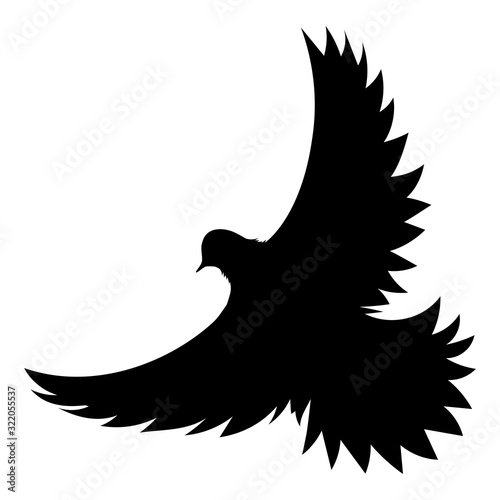 black silhouette of a flying dove with spread wings