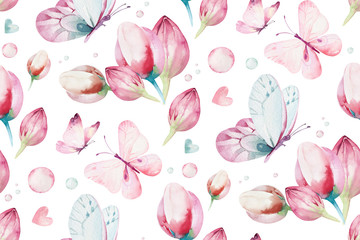Papier peint photo Chambre de bébé Fée aquarelle rose sur fond blanc  © kris_art
