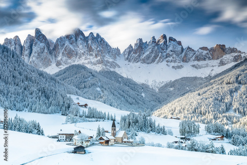  Santa Maddalena village in Val di Funes one of the most beautiful valleys Dolomite in the winter © fotoluk1983