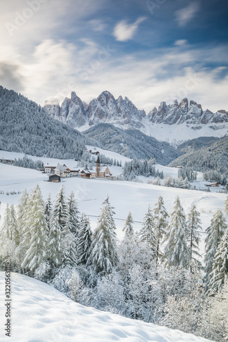  Santa Maddalena village in Val di Funes one of the most beautiful valleys Dolomite in the winter