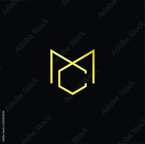 Outstanding professional elegant trendy awesome artistic black and gold color MC CM initial based Alphabet icon logo.
