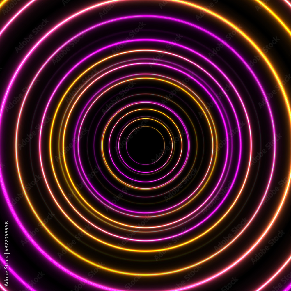 Orange and purple neon circles abstract futuristic hi-tech background. Vector design