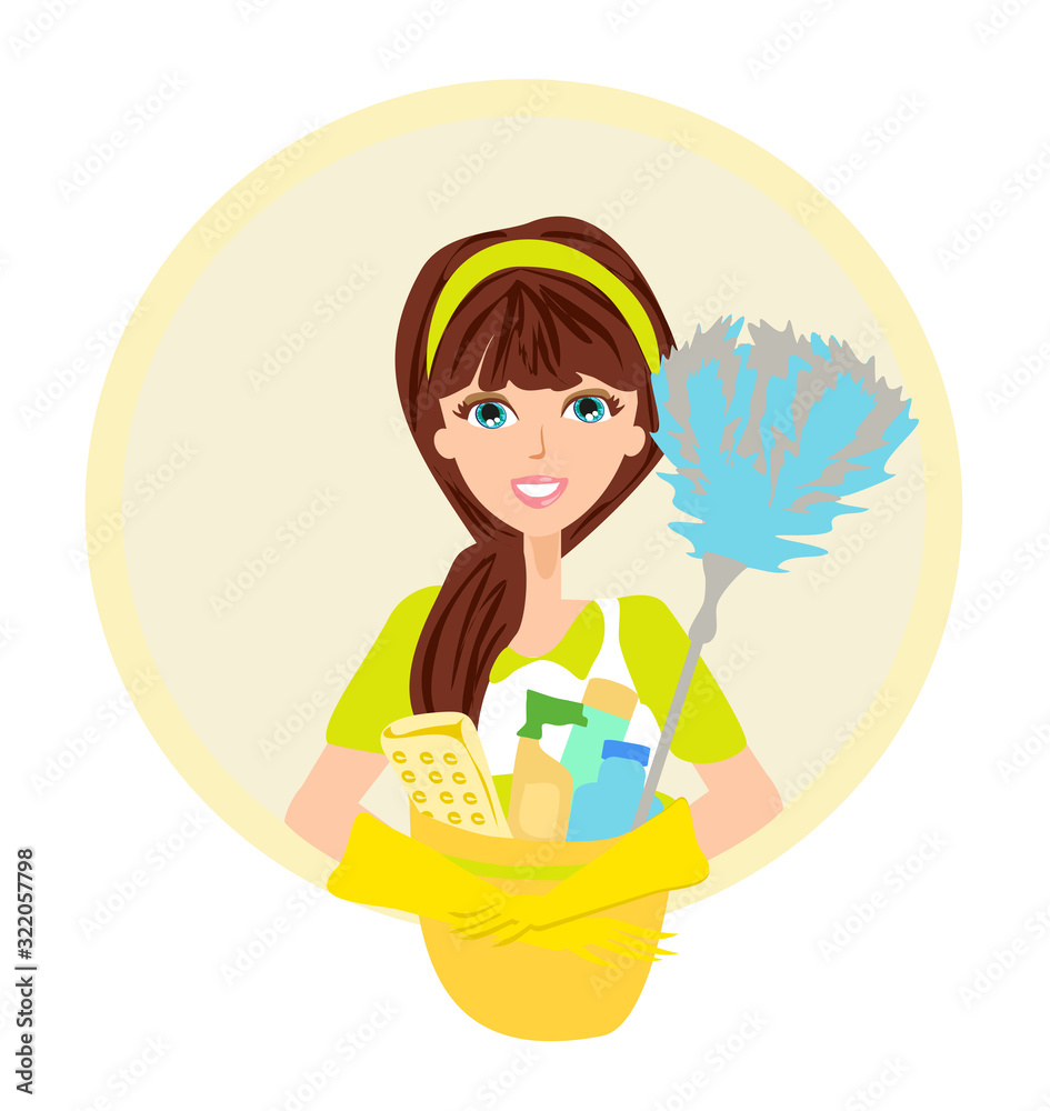 Beautiful smiling maid, cleaning company icon Beautiful smiling maid, cleaning company icon