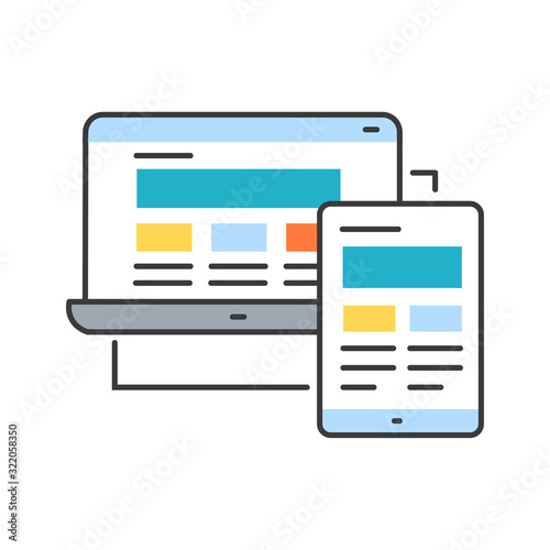 Responsive design color line icon. Approach to web design that makes web pages render well on a variety of devices and window. UI UX GUI design element. Editable stroke.