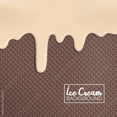 vanilla ice cream on chocolate waffer background