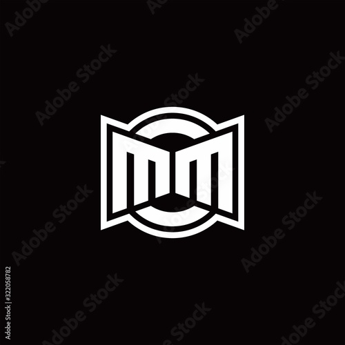 MM logo monogram with ribbon style circle rounded design template