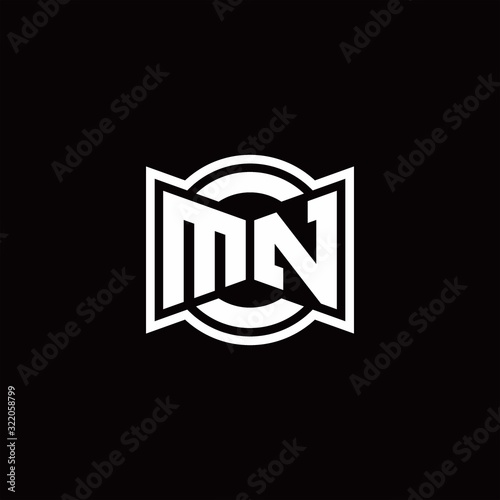MN logo monogram with ribbon style circle rounded design template