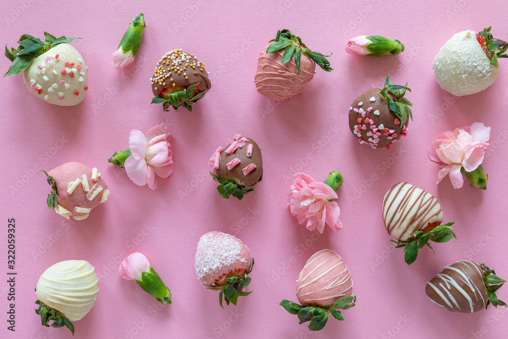 Variety of handmade chocolate covered strawberries with different ...