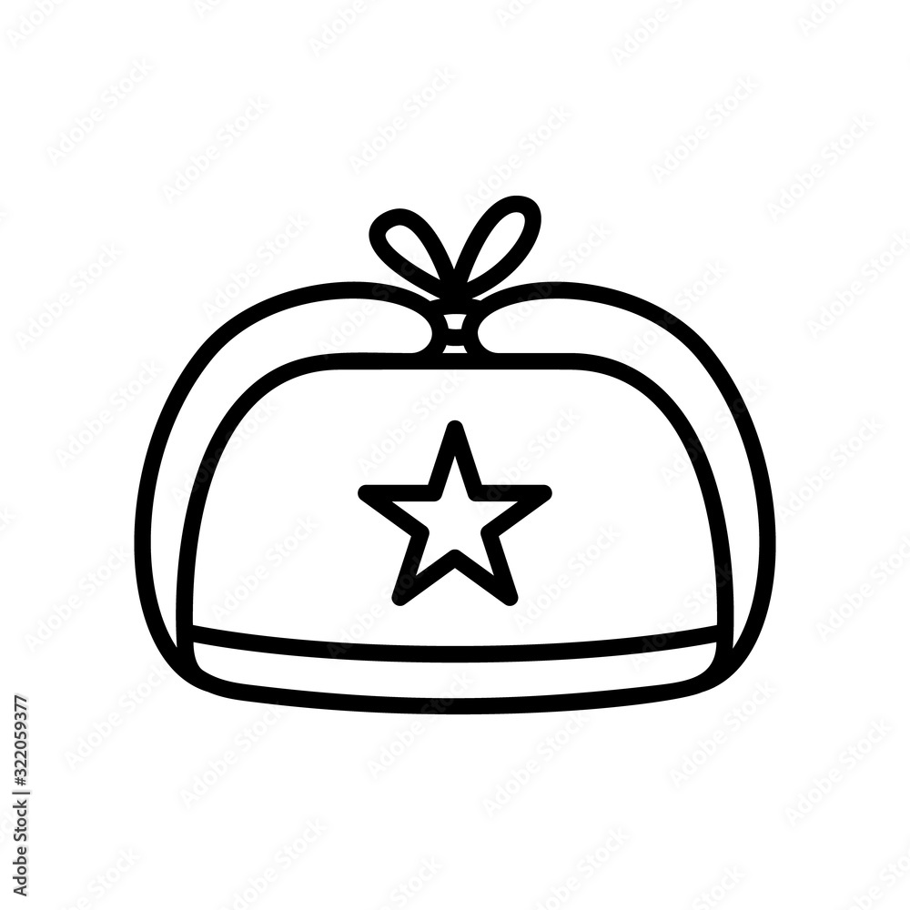 Earflaps hat, Ushanka with ears tied at top. Line art logo of russian national winter hat. Black simple illustration of fur headwear with star symbol. Contour isolated vector icon on white background Earflaps hat, Ushanka with ears tied at top. Line art logo of russian national winter hat. Black simple illustration of fur headwear with star symbol. Contour isolated vector icon on white background