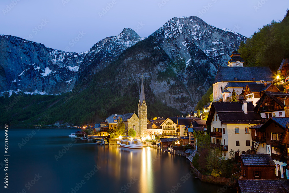 Breath taking view of Hallstatt at sunset. Breath taking view of Hallstatt at sunset.