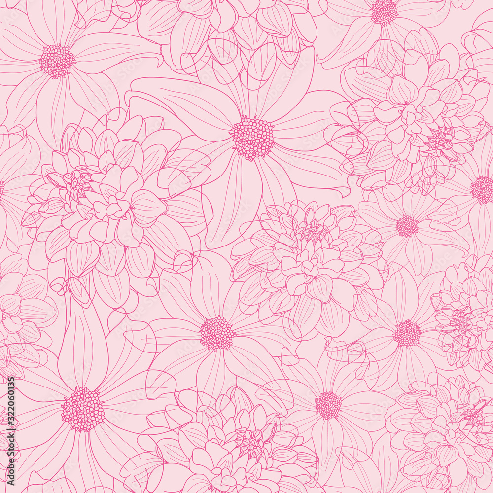 Pink dahlia textured seamless pattern Pink dahlia textured seamless pattern