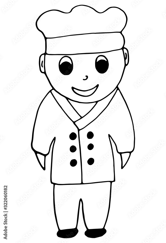 Hand-drawn drawing of a chef in a cap.