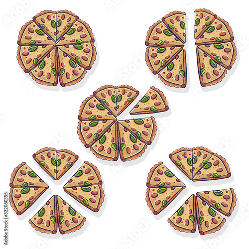 Fractions pizza vector math concept illustration isolated on a white background.
