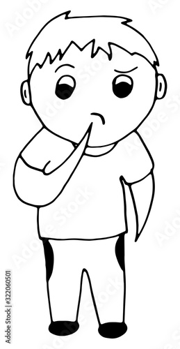 A cute teen boy pondered. Vector hand drawn illustration