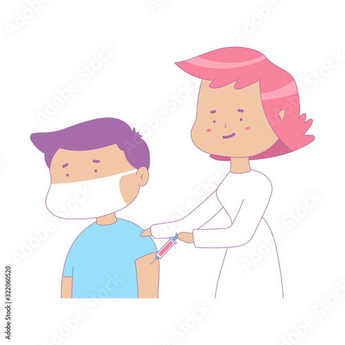 Vaccinations vector cartoon concept illustration with doctor and patient in mask.