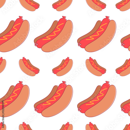 Hot dog vector seamless pattern on white background.