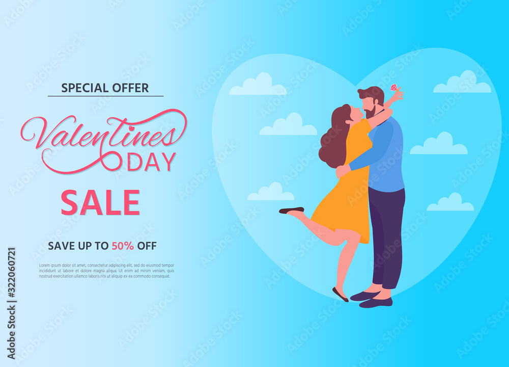 Valentine's Day on pink background. Love couple. Advertising. Poster. Banner. Label. Card. Vector illustration Valentine's Day on pink background. Love couple. Advertising. Poster. Banner. Label. Card. Vector illustration