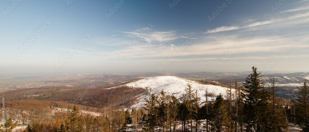 Panorama of mountains in winter