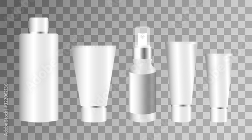 Containers for cream, shampoo and lotion. Template for applying the names and logos of funds for make-up or medicines. Vector