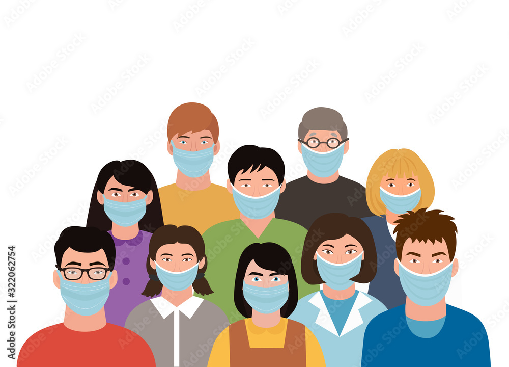 Coronavirus 2019-nCoV in China. Woman man in medical masks. Concept of coronavirus quarantine. Design element for banner, poster, presentation Coronavirus 2019-nCoV in China. Woman man in medical masks. Concept of coronavirus quarantine. Design element for banner, poster, presentation