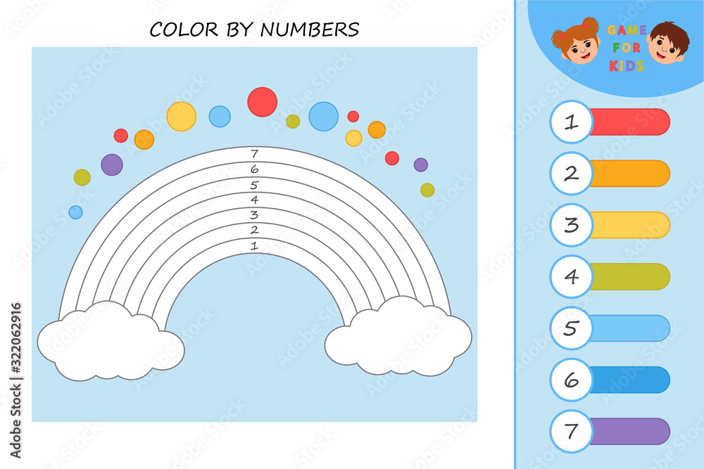 Educational children game, vector. Colorful rainbow by number. Coloring ...