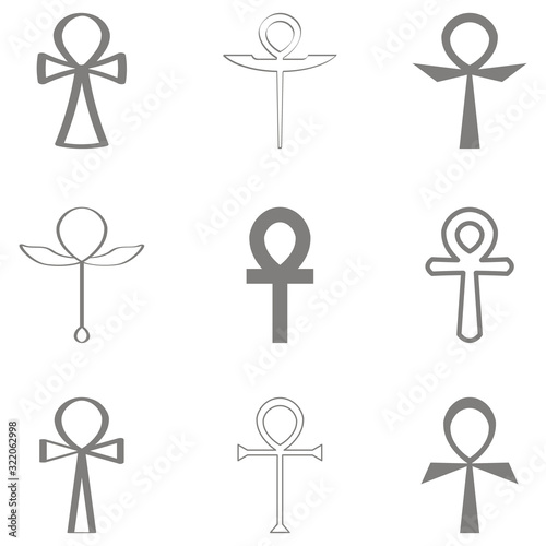 vector set with ancient Egyptian hieroglyphic symbol Ankh