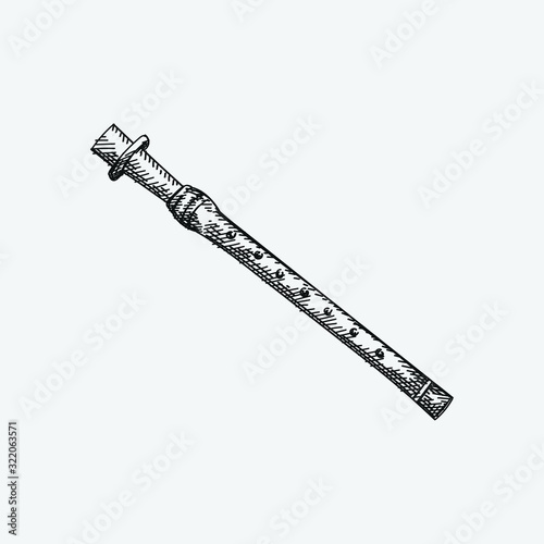 Hand-drawn sketch of National Azerbaijan Musical Instrument called Dilli kaval (fipple flute) 