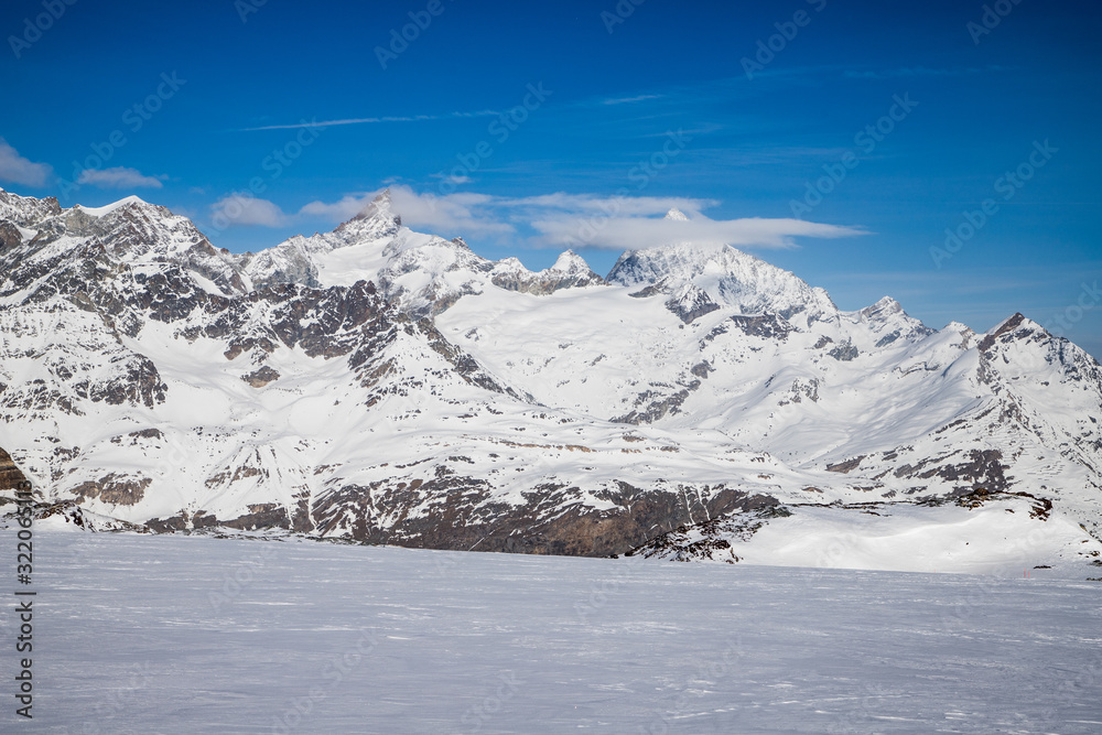 snow covered peaks in the Swiss Alps Matterhorn glacier paradise