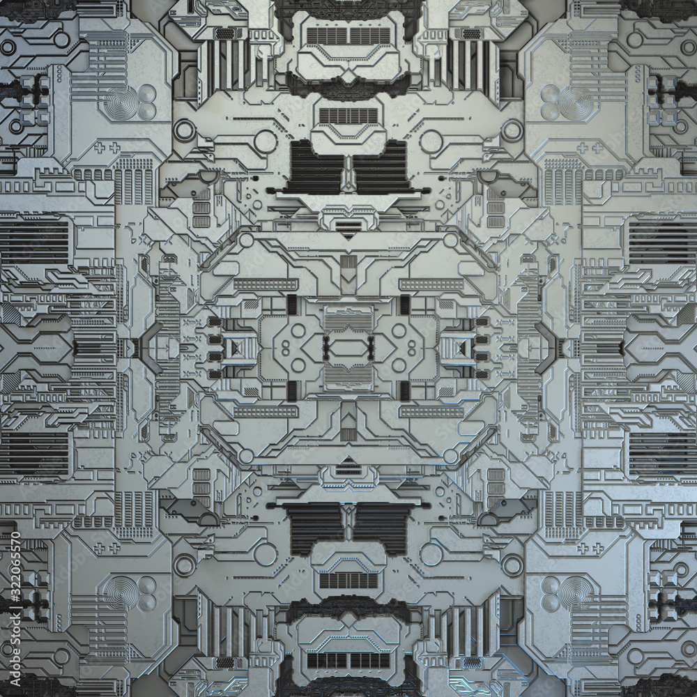 SciFi Panels. Futuristic texture. Spaceship hull geometric pattern. 3d