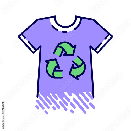 Recycling clothes, biodegradable color line icon. Recovering old clothing and shoes for sorting and processing. Pictogram for web page, mobile app, promo. UI UX GUI design element. Editable stroke.