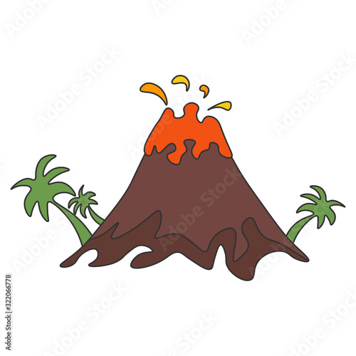 Volcanic eruption with palm trees