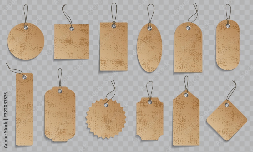 Craft paper price tad set. Paper price labels with cord.