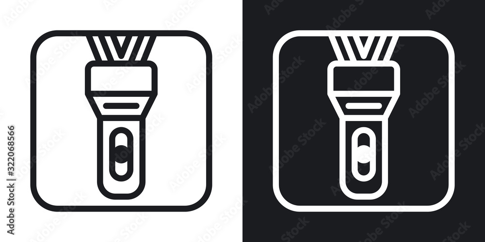 LED flashlight app icon for smartphone, tablet, laptop or other smart device with mobile interface. Minimalistic two-tone version on black and white background LED flashlight app icon for smartphone, tablet, laptop or other smart device with mobile interface. Minimalistic two-tone version on black and white background