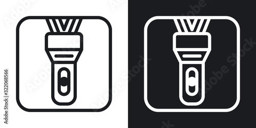 LED flashlight app icon for smartphone  tablet  laptop or other smart device with mobile interface. Minimalistic two-tone version on black and white background