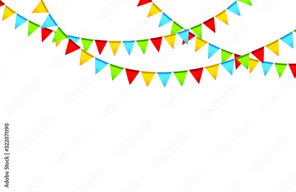 Fototapeta premium Carnival garland with flags. Decorative colorful party pennants for birthday celebration, festival and fair decoration. Vector.