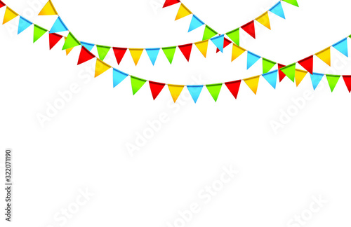 Carnival garland with flags. Decorative colorful party pennants for birthday celebration, festival and fair decoration. Vector.