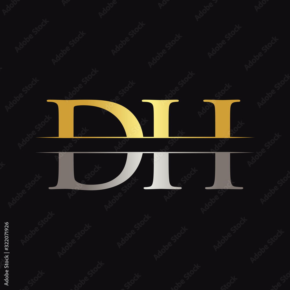 Initial DH Letter Logo Design Vector With Gold and Silver Color.. DH Logo Design
