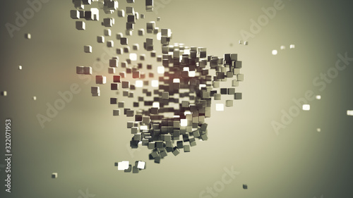 Fototapeta Naklejka Na Ścianę i Meble -  Shape of cubic particles abstract 3D render illustration