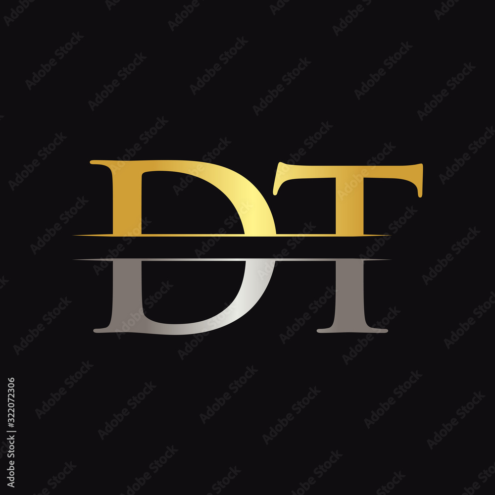 Initial DT Letter Logo Design Vector With Gold and Silver Color.. DT Logo Design