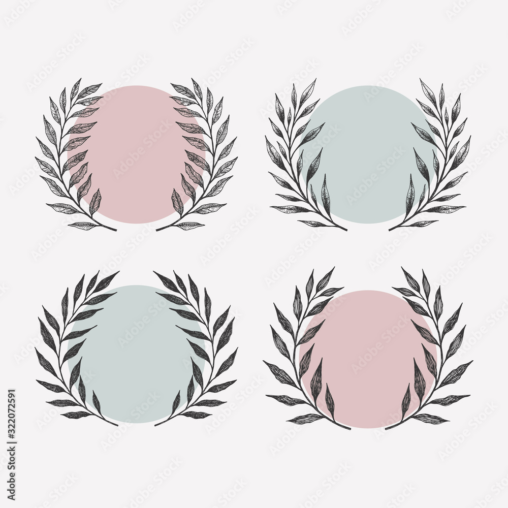 Hand drawn floral wreath set. Vector round frames for cards and invitations