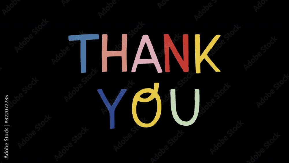 Animated phrase Thank You on transparent background. Moving hand drawn sans serif with thanking message. Motion graphic of overlaying lettering text for saying thanks. 2d footage alpha channel