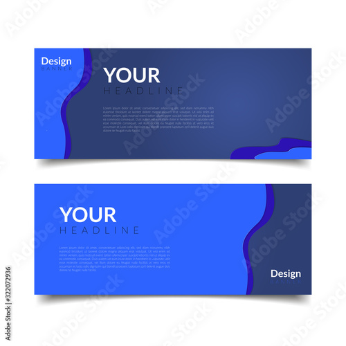 template banner website with blue paper cut layered style