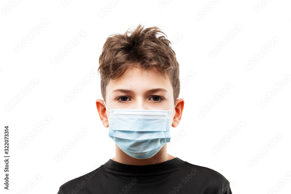 Teenager boy wearing respiratory protective medical mask Teenager boy wearing respiratory protective medical mask